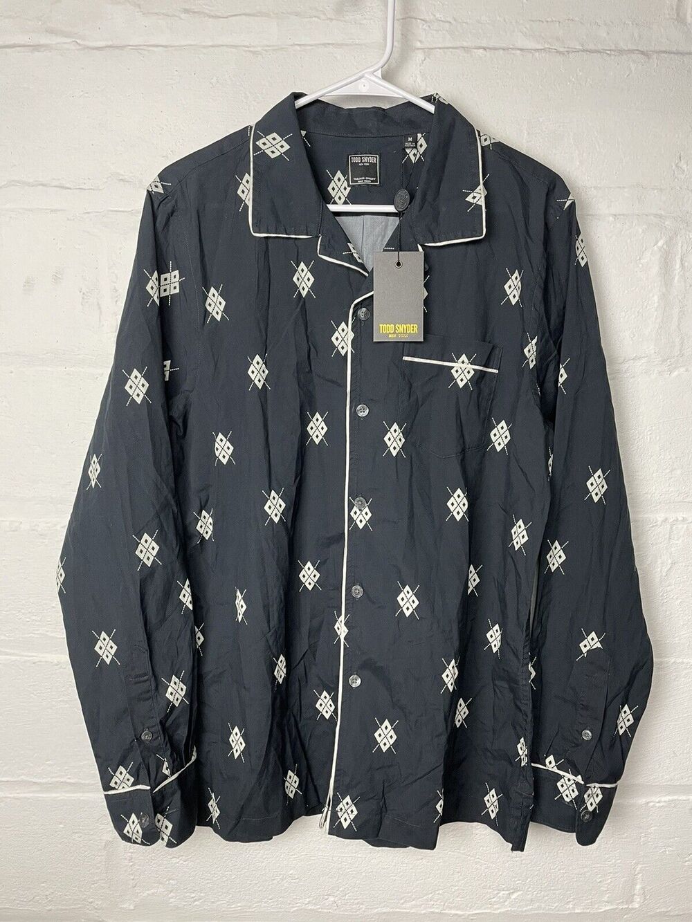 TODD SNYDER NYC SIZE M Pajamas COTTON LOUNGE SHIRT $228 Diamond Print